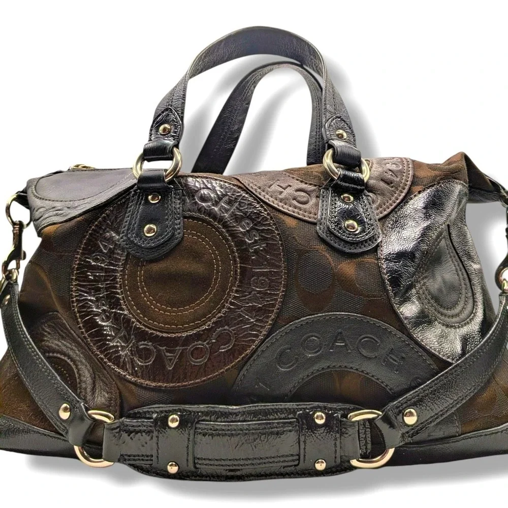 Vtg Y2K Coach Ashley Satchel Bag Chocolate Brown Patchwork Snaphead Shoulder Bag